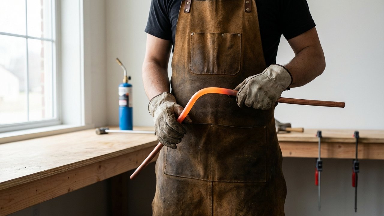 Chauffage et pliage d'un tuyau en cuivre rempli de sable