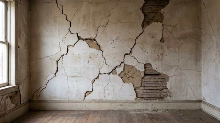 Enduit fissuré avec fissures visibles sur façade