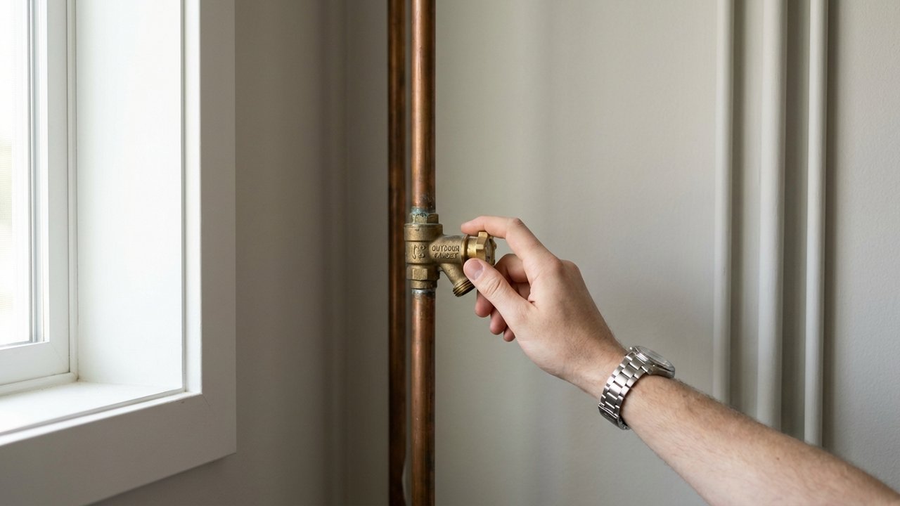 Fermeture de la vanne d'arrivée d'eau intérieure avant purge du robinet