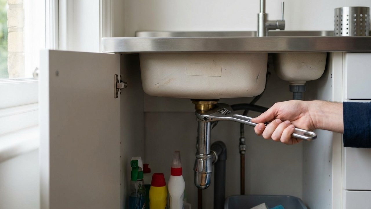 Fixation et serrage du robinet de cuisine sous l'évier