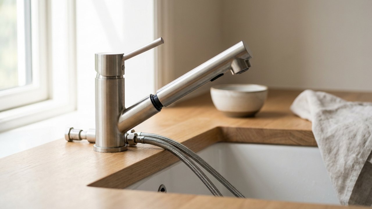 Mitigeur de cuisine avec douchette extractible raccordé