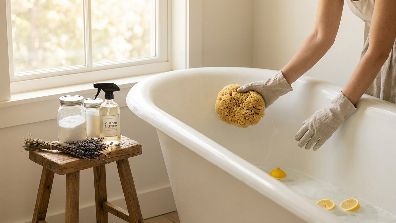 Nettoyage d'une baignoire avec des produits naturels