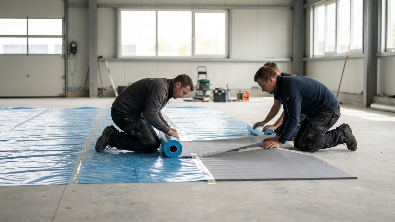 Pose du pare-vapeur et de la sous-couche avant stratifié