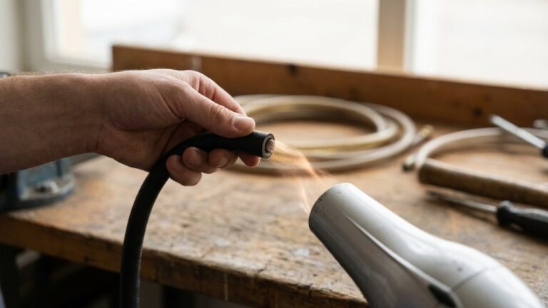 Ramollissement de l'extrémité d'un tuyau de gaz au sèche-cheveux