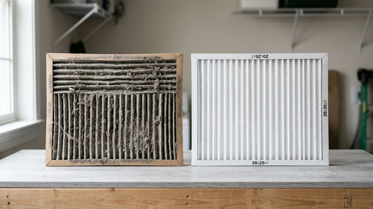 Filtre de climatisation encrassé avant et après nettoyage