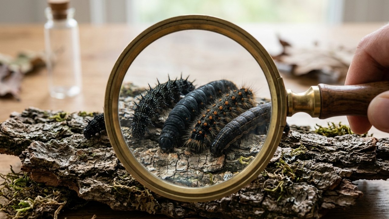 Observation à la loupe de différentes larves noires pour les identifier