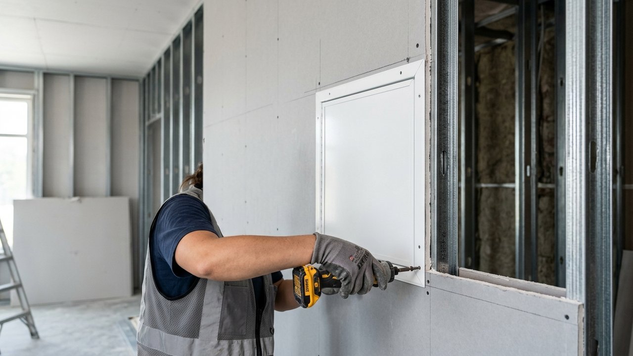 Installation d'une trappe de visite du commerce sur cloison WC suspendu