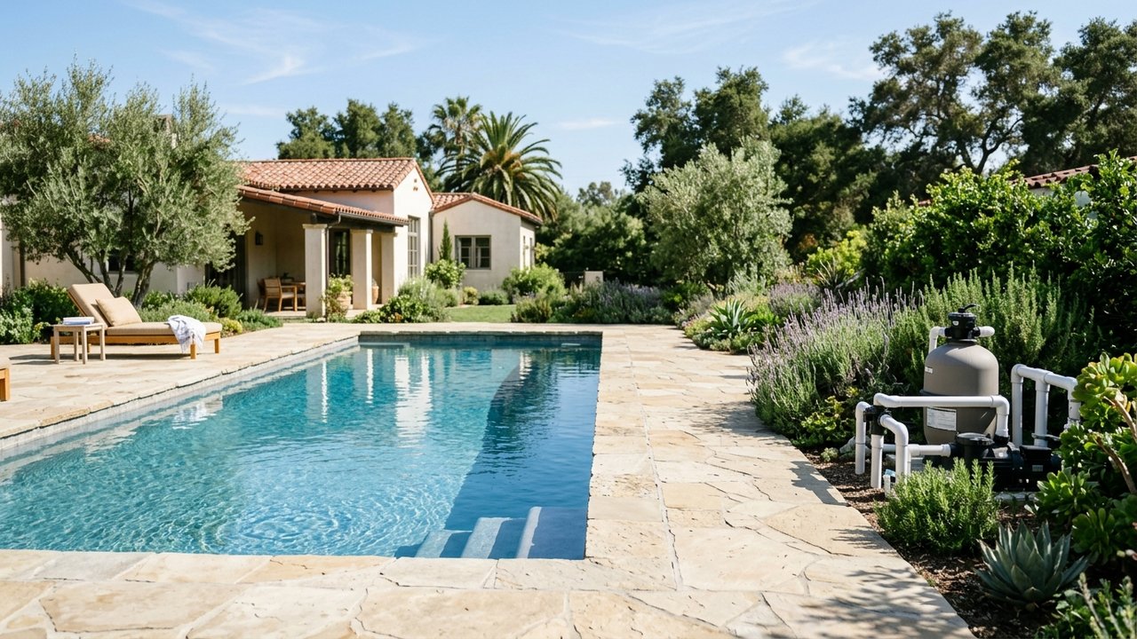 Petite piscine résidentielle avec système de filtration actif