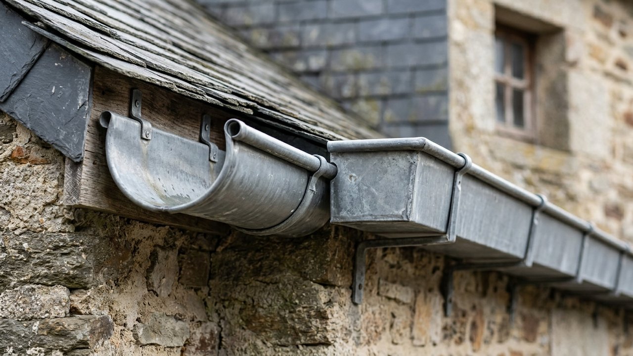 Détail du profil arrondi de la gouttière havraise et angle de la nantaise