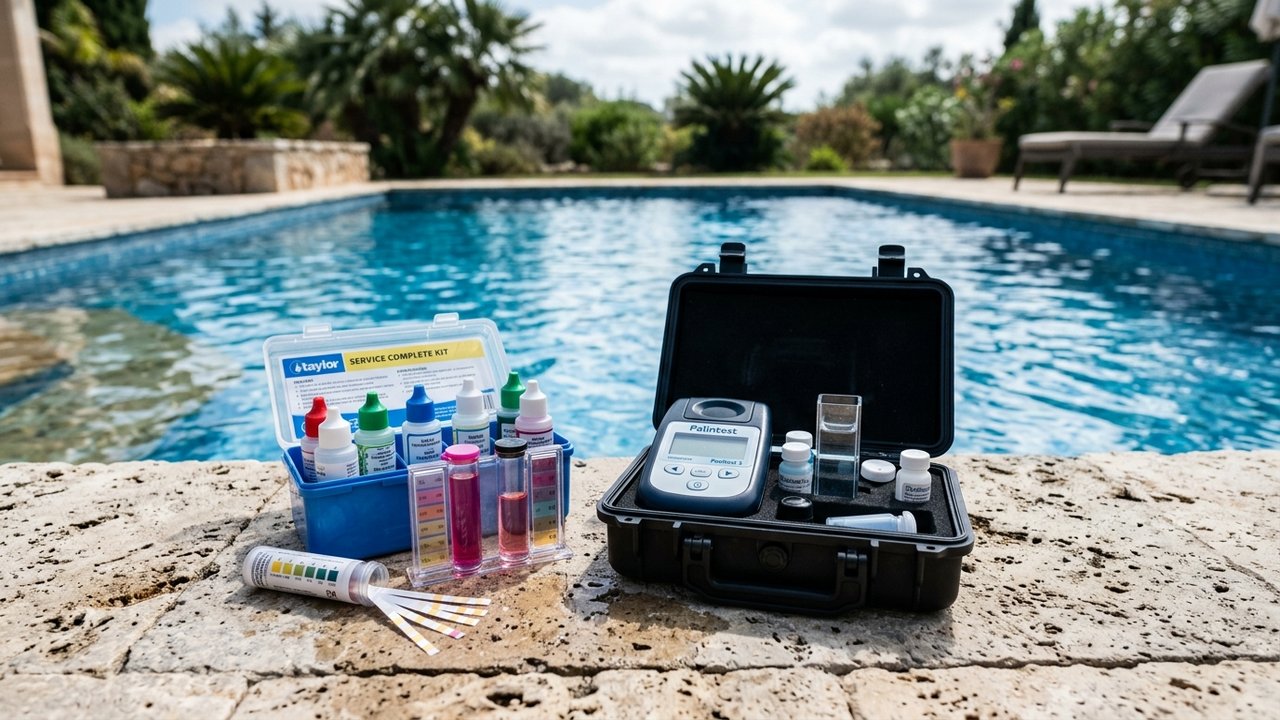 Test du pH et analyse de l'eau de piscine avec bandelettes réactives