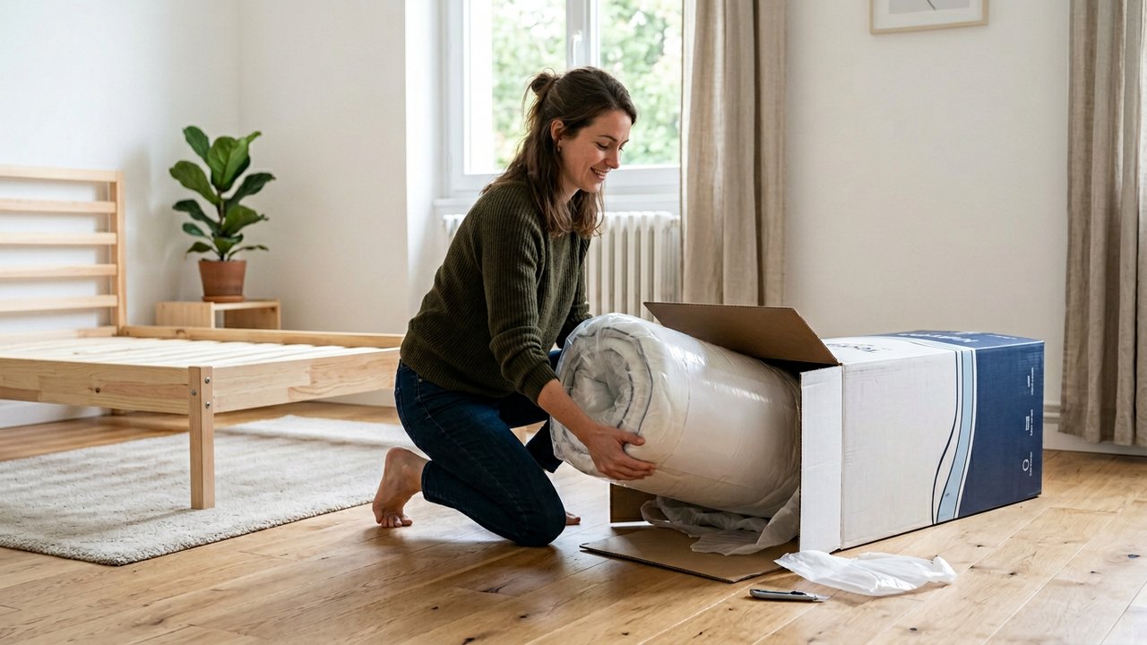 Déballage d'un matelas Tediber livré roulé et compressé