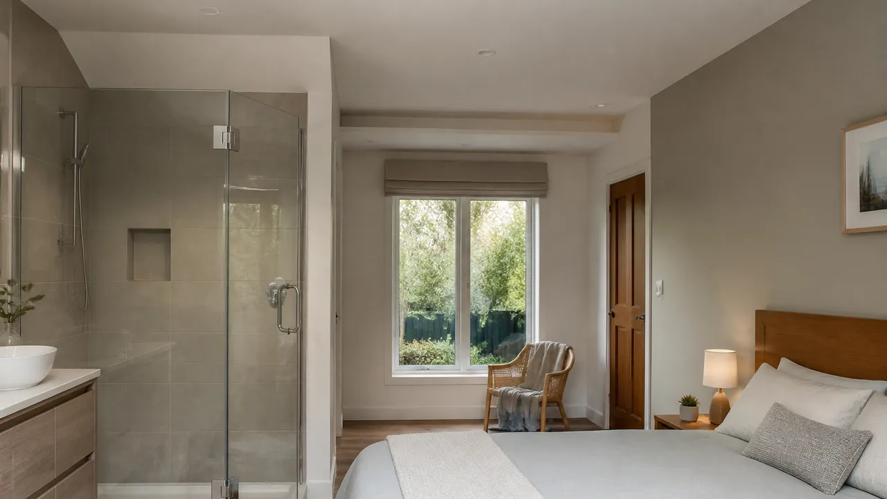 Douche dans une chambre de 10 m² compacte