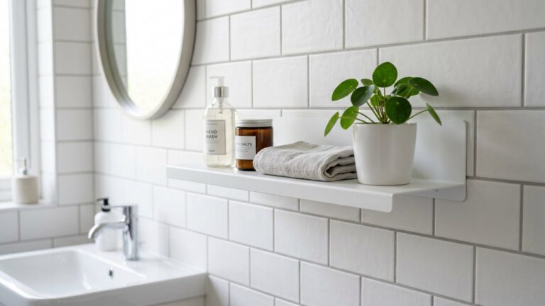 Étagère de salle de bain sans perçage fixée au carrelage
