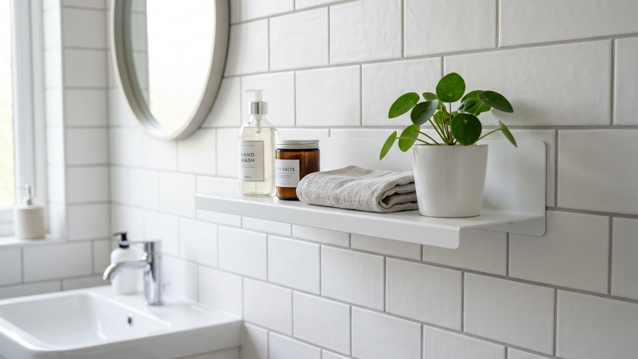 Étagère de salle de bain sans perçage fixée au carrelage