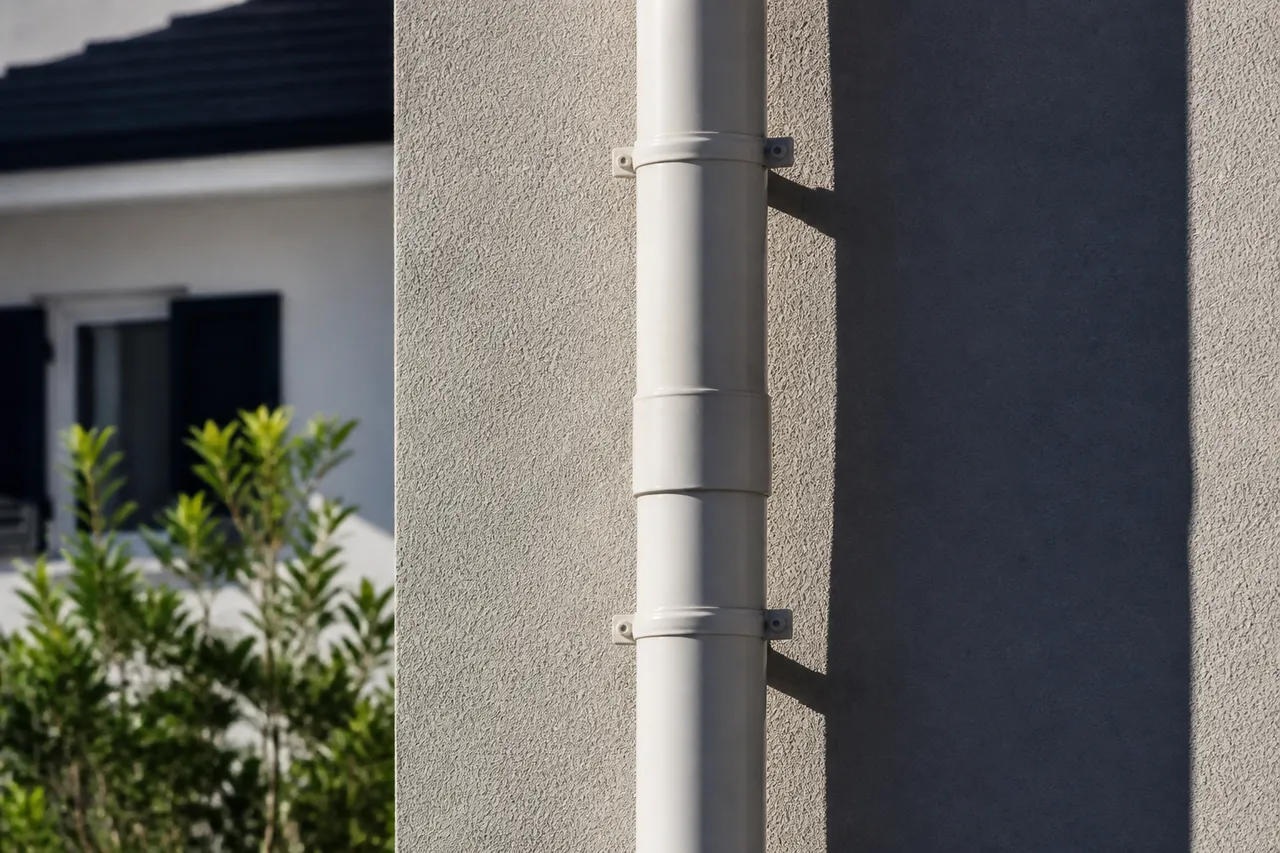 Fixation d'une descente de gouttière PVC au mur