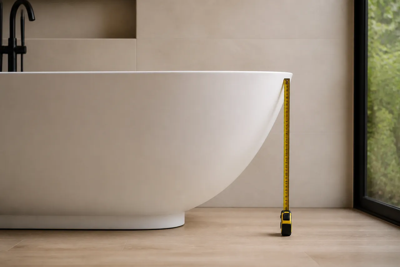 Hauteur standard d'une baignoire mesurée au mètre ruban