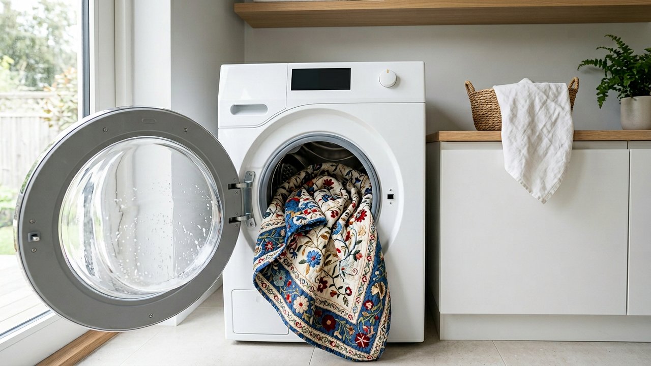 Lavage délicat d'un couvre-lit matelassé en boutis