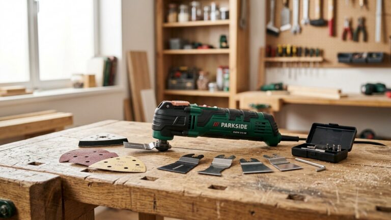 Outil multifonction Parkside avec accessoires de sciage et ponçage