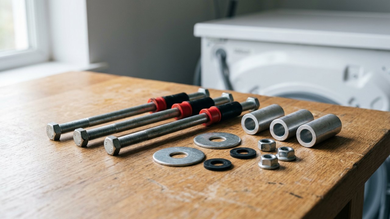 Ensemble des pièces de fixation retirées d'une machine à laver