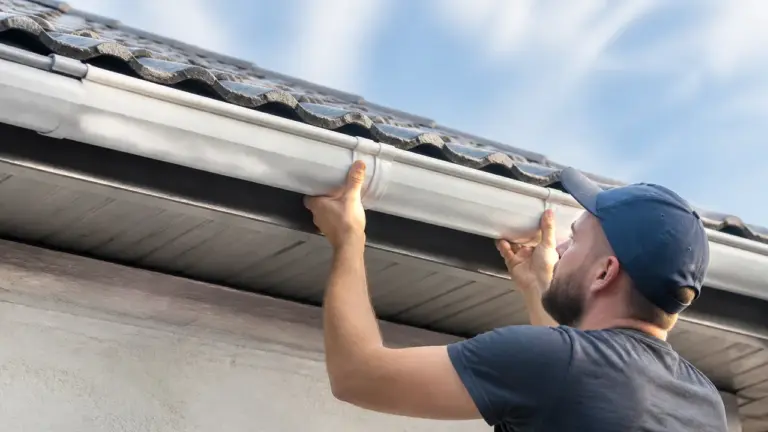 Pose de gouttières en PVC sur une toiture