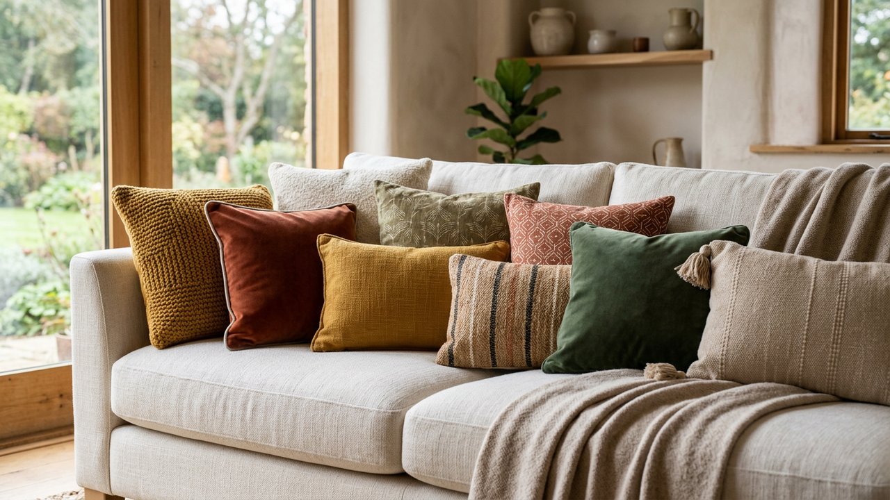 Assortiment de coussins déco en différentes matières pour l'été et l'hiver