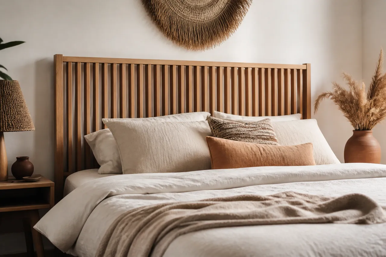 Tête de lit en tasseaux pour chambre boho chic