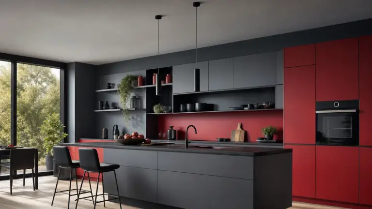 Cuisine rouge et gris anthracite au style moderne
