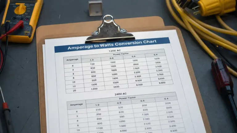 Tableau de conversion ampère en watt selon la tension